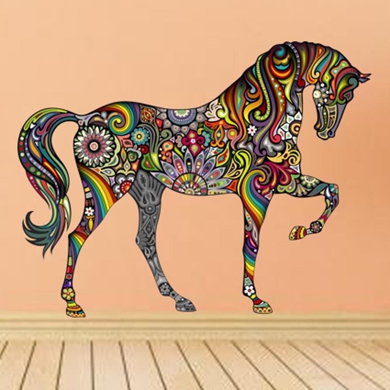 Cavalo colorido - adesivo de parede - arte mural de vinil