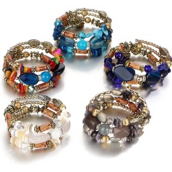 Pulseira multicamadas com pedras de resina - vintage - pulseira étnica