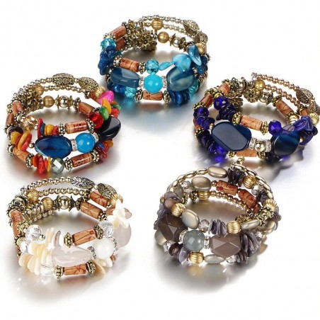 Pulseira multicamadas com pedras de resina - vintage - pulseira étnica