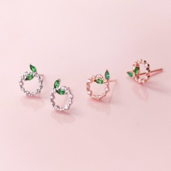 Círculos pequenos e folhas - rosa brincos de ouro / prata - 925 prata esterlina