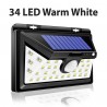 Luz solar LED - ao ar livre - sensor de movimento - parede - à prova d'água - 34 LEDS