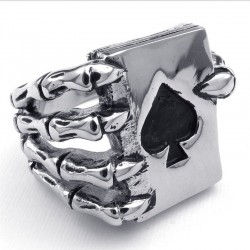 Claw holding poker cards - ring - metalRings