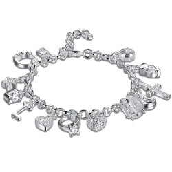 Pulseira elegante com 13 encantos - 925 prata esterlina