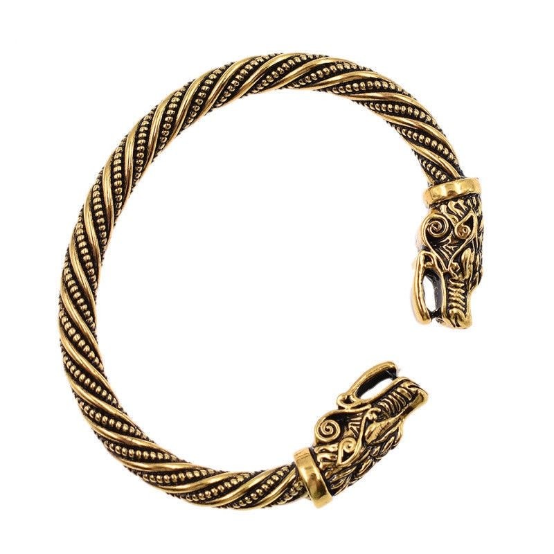 Vintage viking bracelet with a wolf's head - silver - goldBracelets
