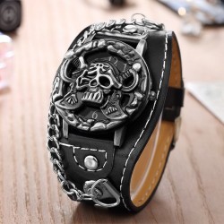 Design crânio - relógio de quartzo - pulseira de couro - unisex