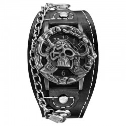 Design crânio - relógio de quartzo - pulseira de couro - unisex