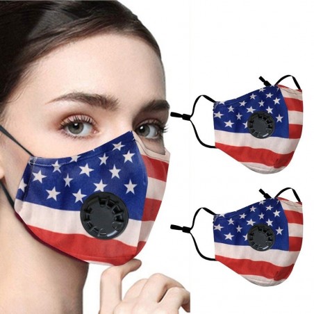 2 - 4 peças - PM2.5 - máscara protetora face / boca com válvula de ar & filtro - reutilizável - bandeira americana