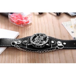 Design crânio - relógio de quartzo - pulseira de couro - unisex