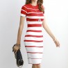 Vestidos de malha listrado - Escritório - Elegante - Vermelho - Preto
