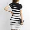 Striped Knitted Dresses - Office - Elegant - Red - BlackDresses