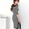 Outono - Vestidos listrados - Tricotado - Elegante - Preto