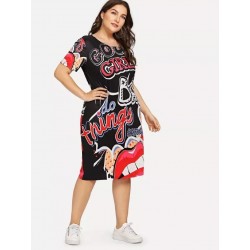 Tamanho grande - impressão engraçada - vestido de verão - XL-5XL