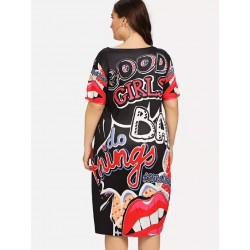 Tamanho grande - impressão engraçada - vestido de verão - XL-5XL