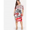 Tamanho grande - impressão engraçada - vestido de verão - XL-5XL