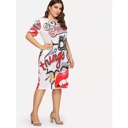 Tamanho grande - impressão engraçada - vestido de verão - XL-5XL