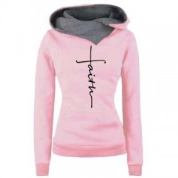 Outono - Inverno - Hoodies - Camisetas - Mulheres - Faith Embroidered Print