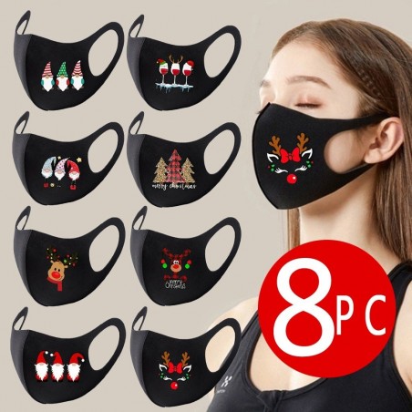 8 peças - máscaras protetoras face / boca - lavável - impressão de Natal