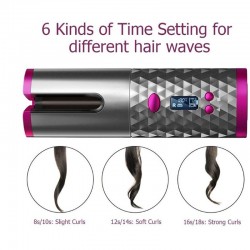 Curador de cabelo cerâmico - sem fio - auto-rotating - display LED - USB
