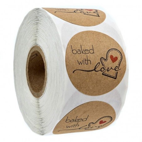 BAKED COM AMOR - adesivos redondos naturais kraft - 100 - 500 peças