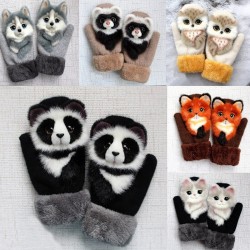 Crianças luvas de inverno com animais de desenho animado - luvas macias