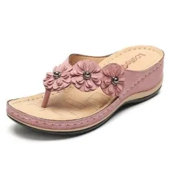 Summer sandals with decorative flowers - ethnic style flip flopsSandals