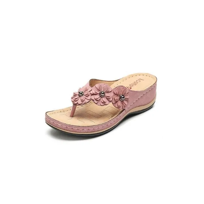 Summer sandals with decorative flowers - ethnic style flip flopsSandals