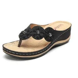 Sandálias de verão com flores decorativas - estilo étnico flip flops