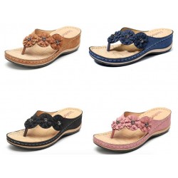 Sandálias de verão com flores decorativas - estilo étnico flip flops