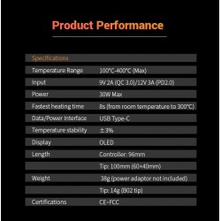 Mini ferro de solda inteligente - temperatura ajustável - display OLED - 30W - TS80P