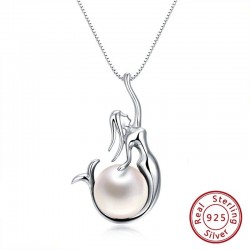 Pendente com sereia e pérola - colar - 925 prata esterlina