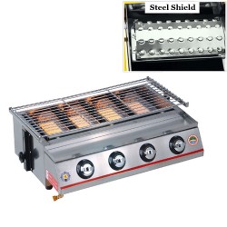 churrasco grelha - forno exterior - aço inoxidável e vidro - LPG 4 queimadores gás