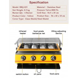 churrasco grelha - forno exterior - aço inoxidável e vidro - LPG 4 queimadores gás