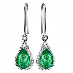 Brincos longos elegantes com cristal verde - 925 prata esterlina