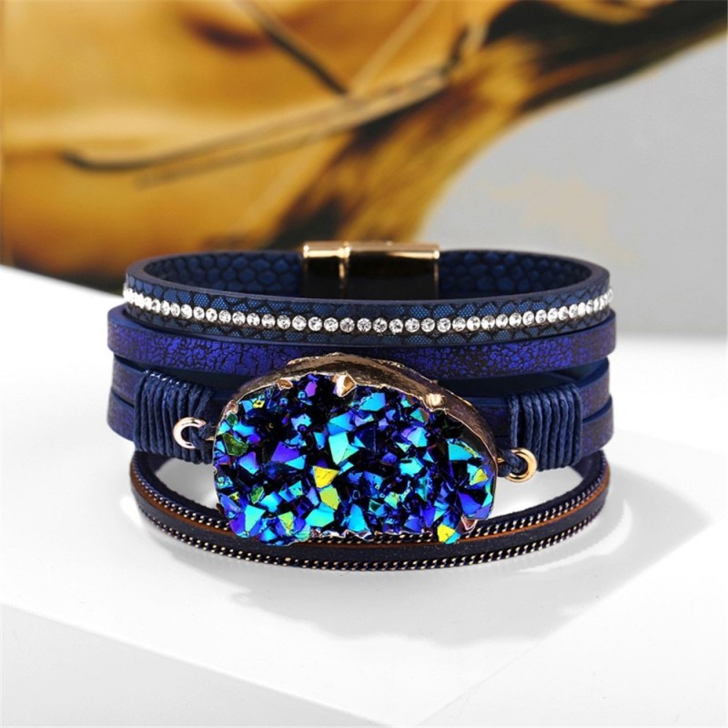 Grande cristal de pedra - pulseiras de embrulho - couro
