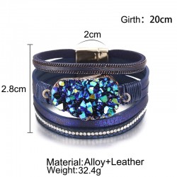Grande cristal de pedra - pulseiras de embrulho - couro
