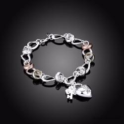 Pulseira exclusiva com um cadeado de cristal em forma de coração - 925 prata esterlina