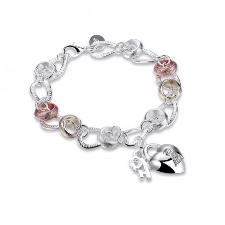 Pulseira exclusiva com um cadeado de cristal em forma de coração - 925 prata esterlina