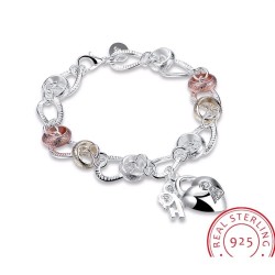 Pulseira exclusiva com um cadeado de cristal em forma de coração - 925 prata esterlina