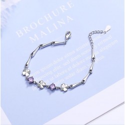 Elegant bracelet with four leaf clover & crystals - 925 sterling silverBracelets