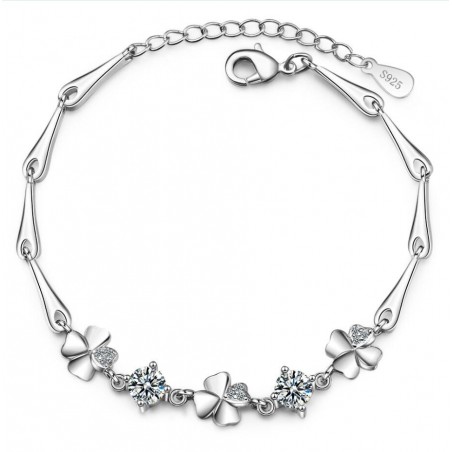 Pulseira elegante com quatro folhas de trevo & cristais - 925 prata esterlina