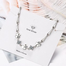Pulseira elegante com quatro folhas de trevo & cristais - 925 prata esterlina