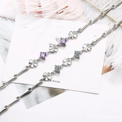 Elegant bracelet with four leaf clover & crystals - 925 sterling silverBracelets