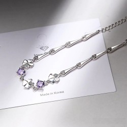 Pulseira elegante com quatro folhas de trevo & cristais - 925 prata esterlina