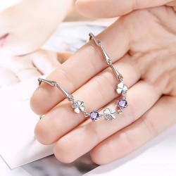 Elegant bracelet with four leaf clover & crystals - 925 sterling silverBracelets