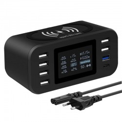 Carregador sem fio Qi - carga rápida 3.0 - 60W - 8-ports USB - estação de carregamento