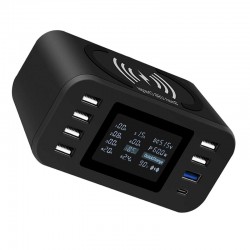 Carregador sem fio Qi - carga rápida 3.0 - 60W - 8-ports USB - estação de carregamento