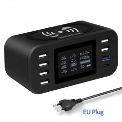 Carregador sem fio Qi - carga rápida 3.0 - 60W - 8-ports USB - estação de carregamento
