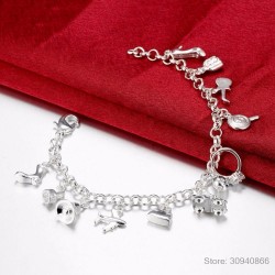 Pulseira bonita - 925 prata esterlina - cristais mistos