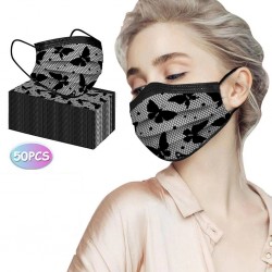 50 peças - máscaras antibacterianas descartáveis / boca - 3-camada - design de renda