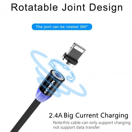Cabo USB magnético LED - carregamento rápido - Tipo C - Micro USB - iOS